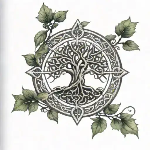 A Celtic tree of life design intertwined with a compass rose, symbolizing guidance and growth tattoo design idea