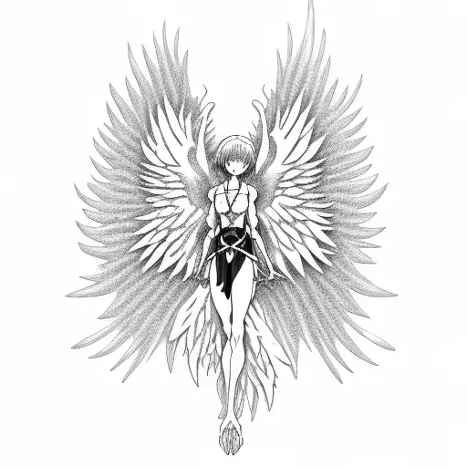 Rei Ayanami holding the tree of life with angel wings tattoo design idea