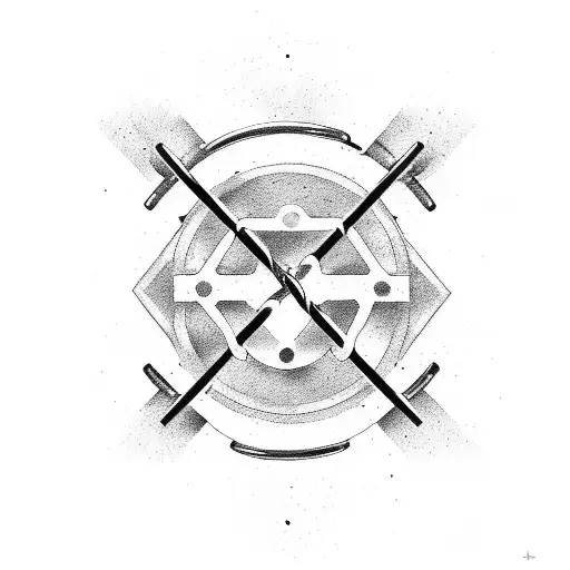 Design a clubbell and macebell crossed over a gym barbell tattoo design idea