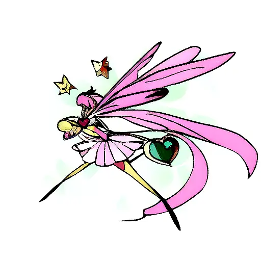Dragonfly with a heart in the middle and sailor moon style diamonds tattoo design idea