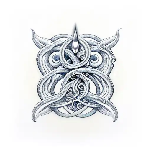 Trident, wrapped in tentacles tattoo design idea