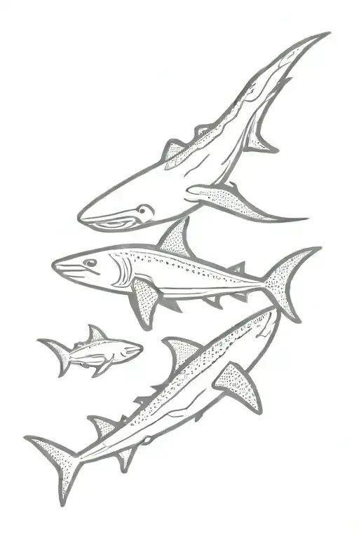hammer head shark swimming with a whale shark tattoo design idea