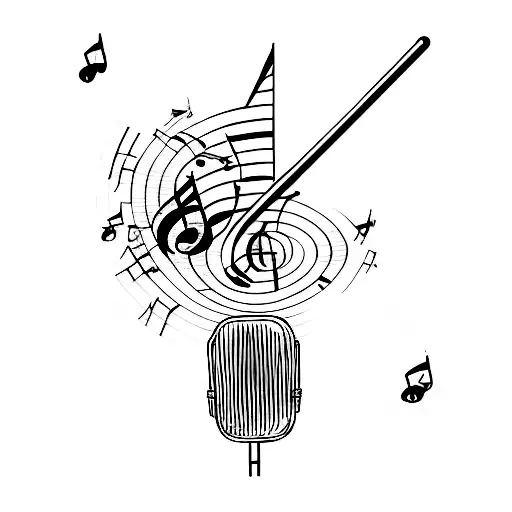 Microphone and musical notes tattoo design idea