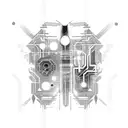 Incorporate circuit board elements into a cyberpunk design to cover scars on stomach tattoo design idea