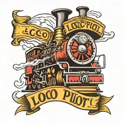 A traditional train engine with a banner that says 'Loco Pilot' tattoo design idea