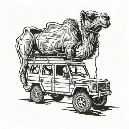 camel driving G wagon tattoo design idea