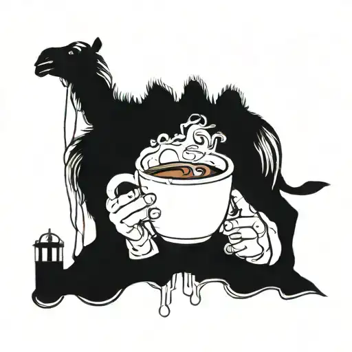 camel and monkey drinking coffee tattoo design idea