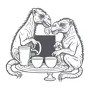 camel and monkey having  coffee tattoo design idea