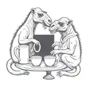 camel and monkey having  coffee tattoo design idea