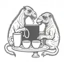 camel and monkey having  coffee tattoo design idea