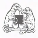 camel and monkey having  coffee tattoo design idea
