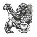 camel and monkey drinking coffee tattoo design idea