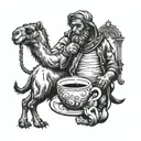 camel and monkey drinking coffee tattoo design idea