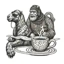 camel and monkey drinking coffee tattoo design idea