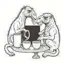 camel and monkey having  coffee tattoo design idea