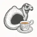 camel and monkey having  coffee tattoo design idea