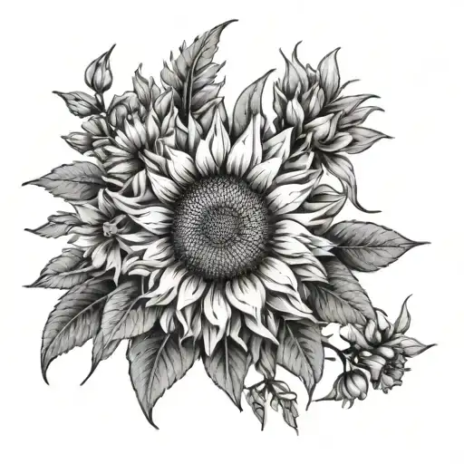 heather flowers and sunflowers  tattoo design idea