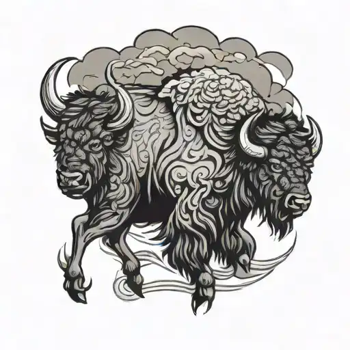 Bison facing storm tattoo design idea