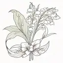 lily of the valley, honeysuckle, and daisie bouquet tied with a ribbon. tattoo design idea