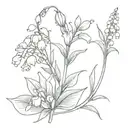 lily of the valley, honeysuckle, and daisie bouquet tied with a ribbon. tattoo design idea