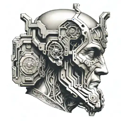 david michelangelo half robot face tattoo design idea