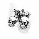 Harley Davidson motorcycle surrounded by dotwork skulls tattoo design idea