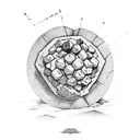 a mix between Atlas and Sisyphus serving their punishment together on the same stone stone slab, pen and ink, black and  tattoo design idea