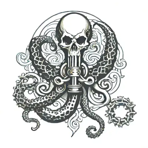 Tentacle with davy jone's key on its tip tattoo design idea