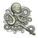 Tentacle with davy jone's key on its tip tattoo design idea