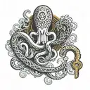 Tentacle with davy jone's key on its tip tattoo design idea