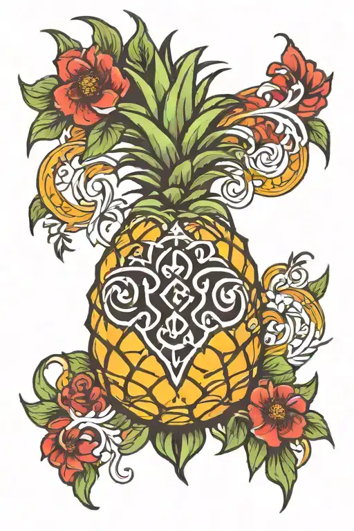upside down pineapple and triskel symbol tattoo design idea