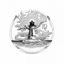 ace of spades with a lighthouse, Douglas fir, cherry blossom. cowboy, and palm tree  tattoo design idea