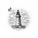 shape of a spade (card suit), with a lighthouse, Douglas fir, cherry blossom. cowboy, and palm tree  tattoo design idea