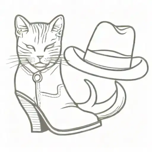 cat wearing cowboy boots and hat  tattoo design idea