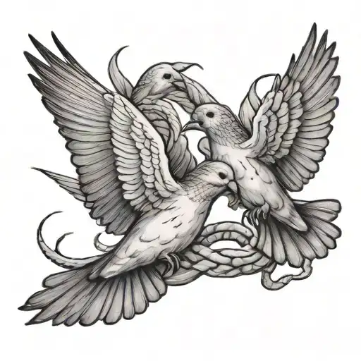 2 doves flying away with a snake lounging   tattoo design idea