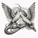2 doves flying away with a snake lounging   tattoo design idea
