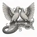 2 doves flying away with a snake lounging   tattoo design idea