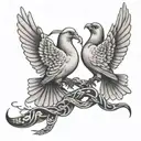 2 doves flying away with a snake lounging   tattoo design idea