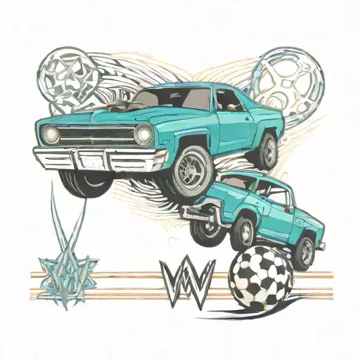 wwe title,cars and soccer field tattoo design idea