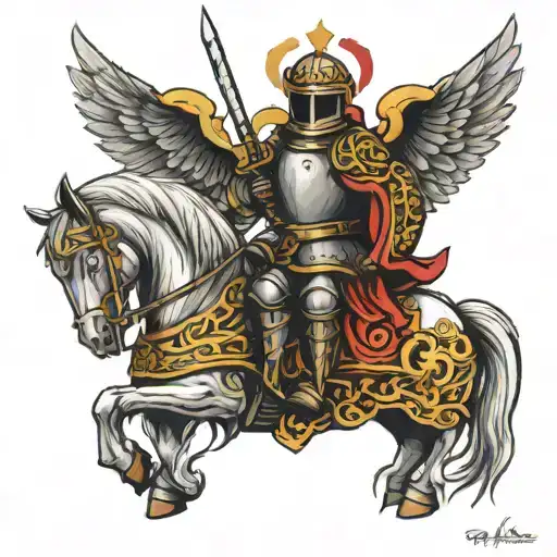 knight crusader with angels wings tattoo design idea