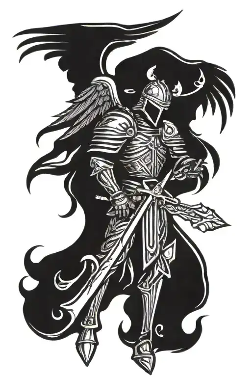 knight crusader with angels wings tattoo design idea