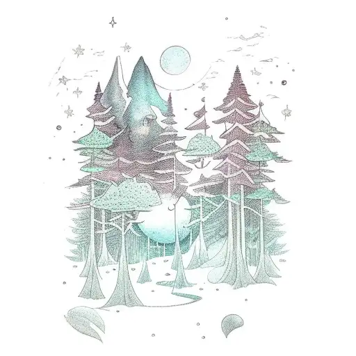 A mystical forest scene with hidden magical elements like spell books and cauldrons tattoo design idea