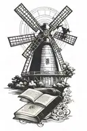 windmill and book  tattoo design idea