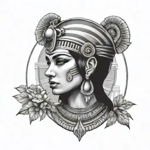 A portrait of Cleopatra with a modern twist, incorporating elements of her reign in ancient Egypt tattoo design idea