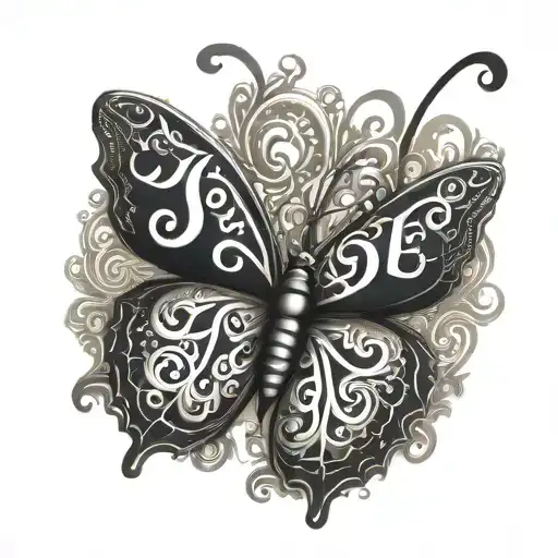 typographic butterfly with the name Jesse ambigram in it tattoo design idea
