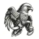 An eagle perched on a dagger, with boxing gloves hanging from its beak tattoo design idea