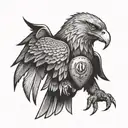 An eagle perched on a dagger, with boxing gloves hanging from its beak tattoo design idea
