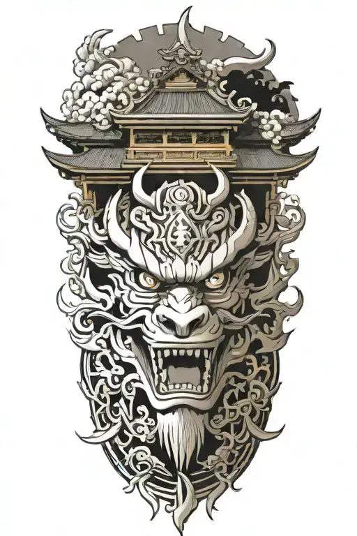japanese temple gate tattoo design idea