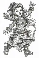 little girl figure outline black and white drawing tattoo design idea