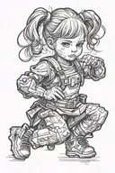 little girl figure outline black and white drawing tattoo design idea